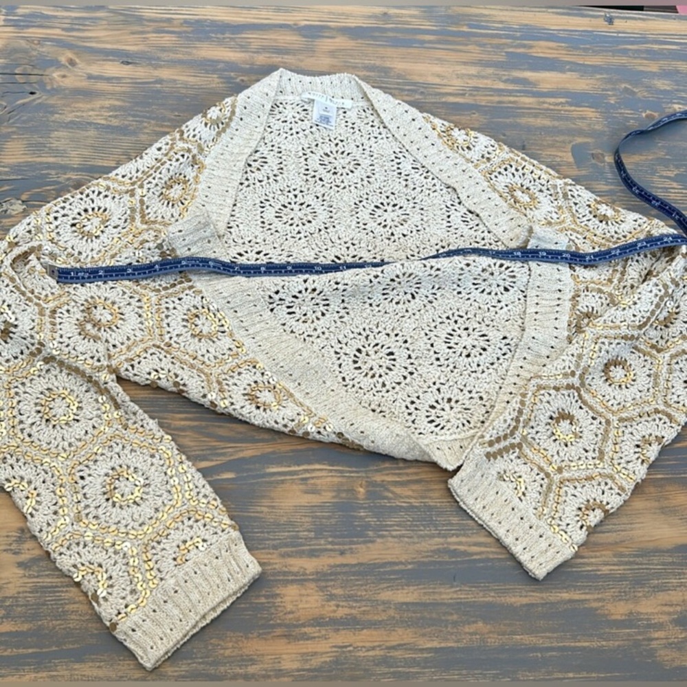 LN White House Black Market Cropped Embroidered Knit Sequin Open Cardigan Y2K - Picture 15 of 16
